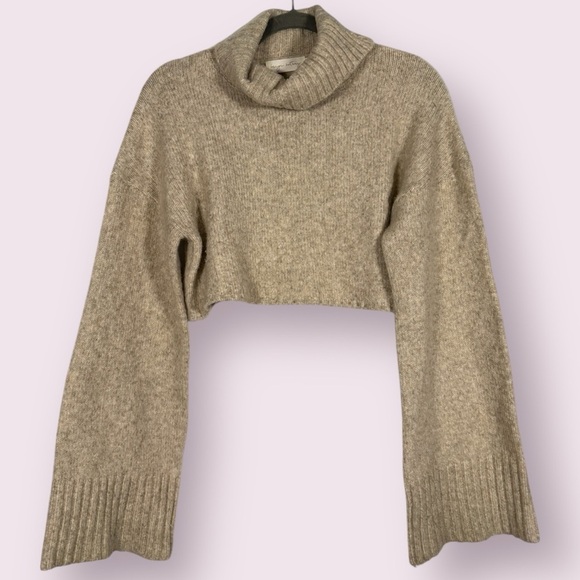 Beige Botany Sweaters - Beige Botany Tan Oatmeal Wool Blend Turtleneck Crop Sweater Size Small